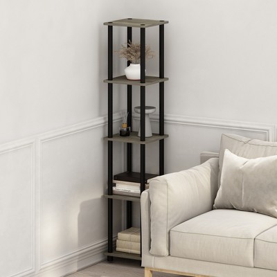 Furinno 5-Tier Corner Square Bookshelf Anti-Tipping Display Rack Shelf for Bathroom&Closet&Home Office&Living Room&Kitchen,French Oak/Black