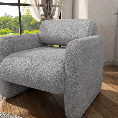 Gray Boucle Barrel Accent Chair with Wood Frame