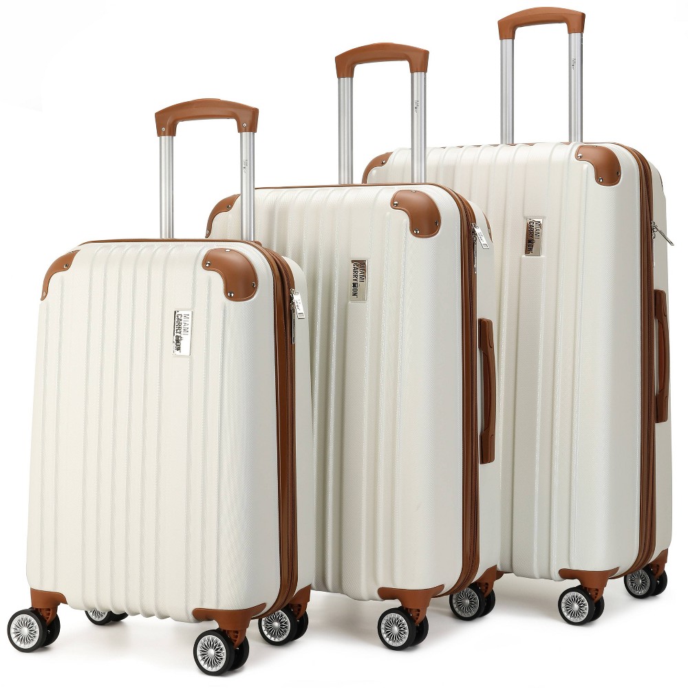 Photos - Luggage Miami CarryOn Collins Expandable Hardside Checked 3pc  Set - White