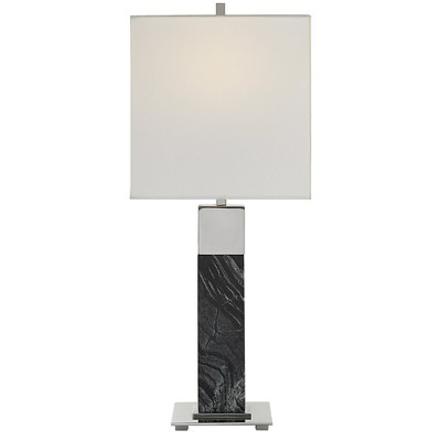 Uttermost Pilaster Table Lamp – 27"H Black Marble Column with Polished Nickel Accents & White Rectangular Shade