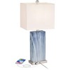 360 Lighting Connie Modern Table Lamps 25" High Set of 2 Blue Faux Marble with USB Charging Port Table Top Dimmers White Shade for Bedroom Office Desk - 3 of 4