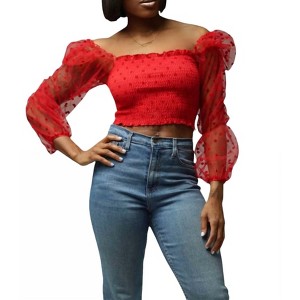 Women's Mesh Polka Dot Top - O.VIANCA - 1 of 2