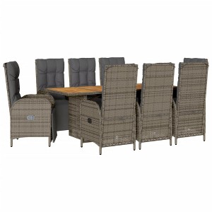 vidaXL Patio Dining Set with Cushions Outdoor Garden Furniture Poly Rattan - Gray 9 Piece - 1 of 4