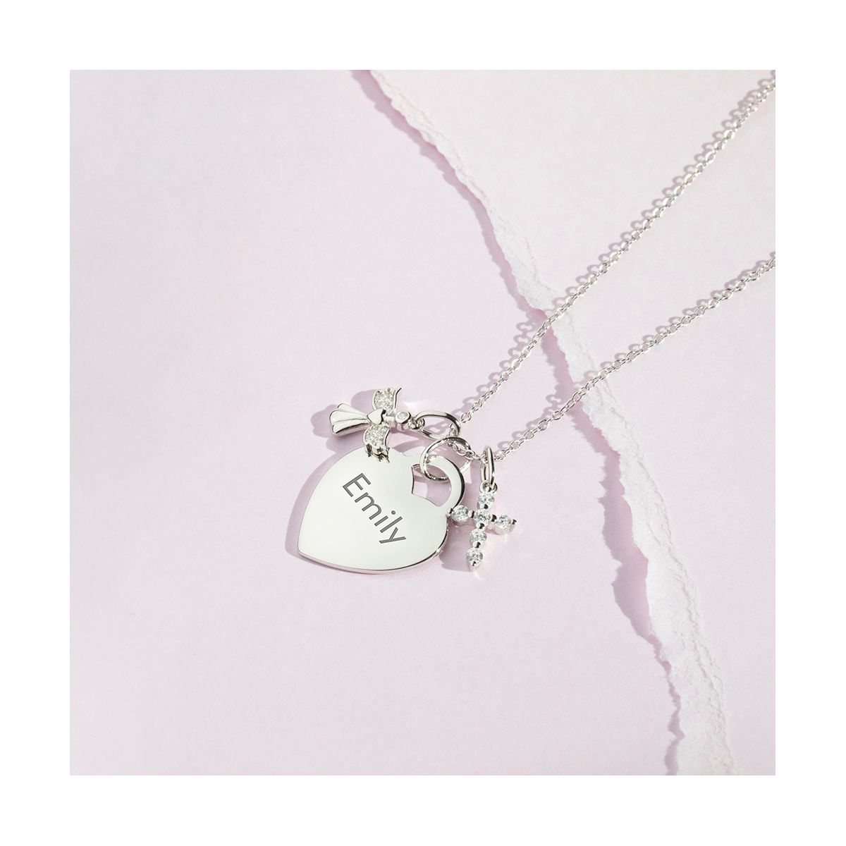 Girls' Guardian Angel & Cross Sterling Silver Necklace - In Season Jewelry - thumbnail 4