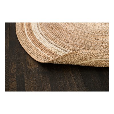 Sunrise Beige Tan Ivory Braided Wool Round Rug, 6' Diameter