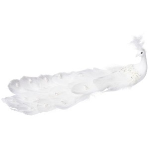 Northlight Glittered Peacock Clip-on Christmas Ornament - 14" - White - 1 of 4