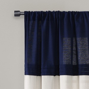 Lush Décor Farmhouse Faux Linen Colorblock Pleated Window Curtain Panel Single Navy/Off White 40x84 - 1 of 4