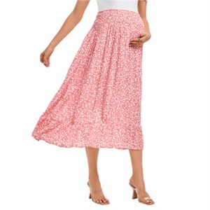 Clearlove Maternity Dress Women's High Waist Floral Print Pleated Maxi Skirt Casual Flowy Swing A Line Long Skirts - 1 of 3
