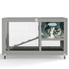 SEVOBAL Pet Crates and Houses 2 Tier Wooden Rabbit Hutch Wheels Locking Door Removable Tray for Outdoor Patio Garden Deck, Gray, 35.43"*19.7"*21.65" - 2 of 4