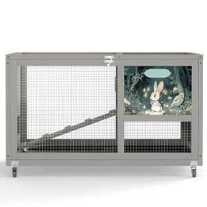 AZL1 Life Concept Pet Crates and Houses 2-Tier Indoor Outdoor Animal Cage on Wheels, Removable Tray, Slip-Proof Ramp, Gray, 35.43"*19.7"*21.56" - 1 of 4