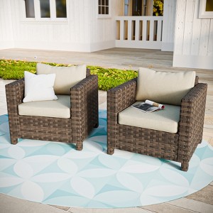 EAGLE PEAK Harbor Haven 2 PCS Hand-Woven Wicker Patio Chair with All Weather Resistant Deep Seat & Wide Rattan, Patio Furniture Chairs - 1 of 4
