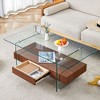 NicBex Modern 2-Tier Wooden Coffee Table with Storage, Clear Tempered Glass Top & Texture Open Shelf,Center Table for Living Room - 2 of 4