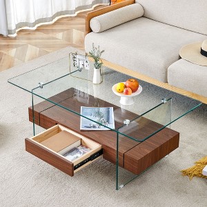 PAGED 31.5" Coffee Table, Modern Side Table with Wooden Top and Tempered Glass Legs, Center Table for Living Room, Bedroom - 1 of 4