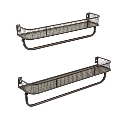 Storied Home (Set of 2) Metal Wall Shelves with Hanging Bar: Wrought Iron Towel Rod, No Assembly Required