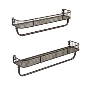 Storied Home (Set of 2) Metal Wall Shelves with Hanging Bar: Wrought Iron Towel Rod, No Assembly Required - 1 of 4
