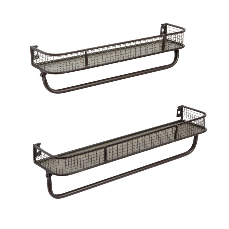 Storied Home (Set of 2) Metal Wall Shelves with Hanging Bar, 1 of 11