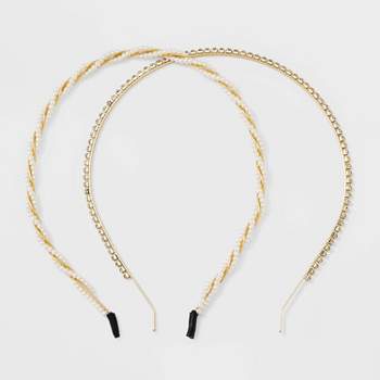 Rhinestone and Pearl Bead Headband Set 2pc - A New Day™ Gold