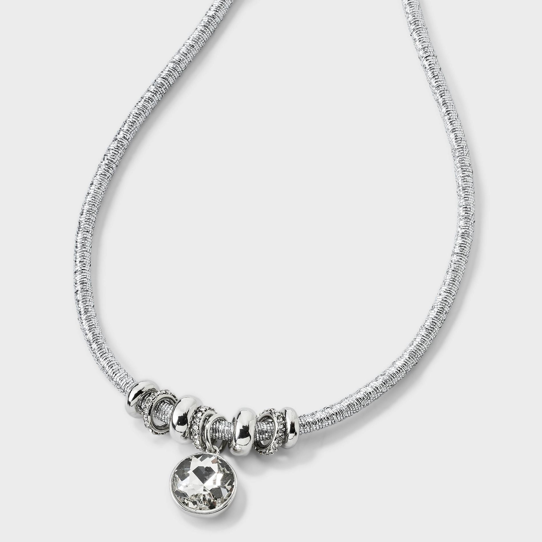 Coin Pendant Snake Cord Necklace - A New Day™ Rhodium
