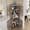 67" Farmhouse Corner Cabinet with Lights Tall Corner Storage Cabinet with Glass Door Wooden Storage Organizer - 4 of 4