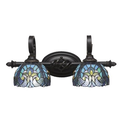 Toltec Lighting Elegante 2 - Light Vanity in  Dark Granite with 7" Turquoise Cypress Art Glass Shade