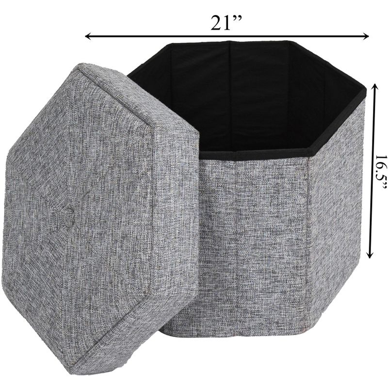 Vintiquewise Decorative Grey Foldable Hexagon Ottoman for Living Room, Bedroom, Dining, Playroom or Office, 6 of 11