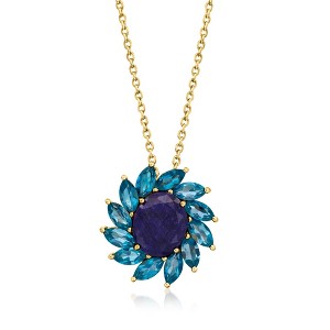 Ross-Simons 4.30 Carat Sapphire and 3.30 ct. t.w. London Blue Topaz Flower Pendant Necklace in 18kt Gold Over Sterling Size 18 - 1 of 4