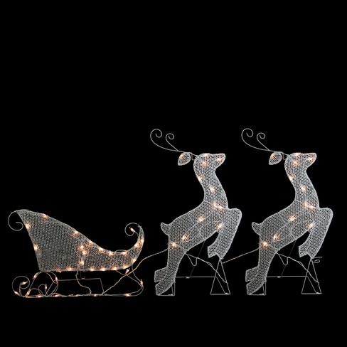 Northlight 3 Piece White Glittered Reindeer And Sleigh Lighted Christmas Yard Art Decoration Set Target