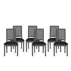 Christopher Knight Home  Brownell French Country Wood and Cane Upholstered Dining Chairs (Set of 6) - 1 of 4