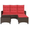 vidaXL 3 Piece Patio Sofa Set with Cushions L-shaped Couch Set Poly Rattan - Brown and Red - 4 of 4