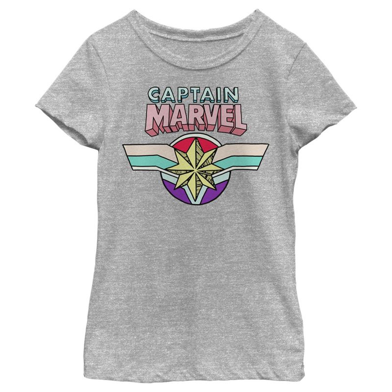 Girl's Marvel Captain Marvel Rainbow Star Symbol T-Shirt, 1 of 5