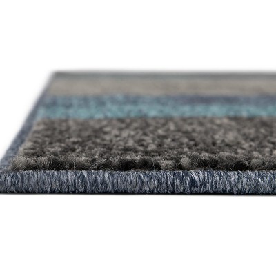 Blue Gray Geometric Stain-Resistant Runner Rug