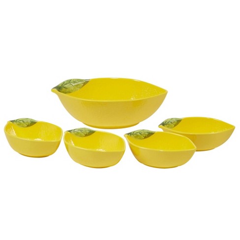 1.6-qt Yellow Lemons LARGE SERVING Bowl Glass Salad Bowl 7.4