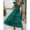 Women's Summer Casual Dresses Cap Ruffle Sleeveless V Neck Smocked Flowy Beach Sundress Belted Tiered Boho Maxi Dress - 2 of 4
