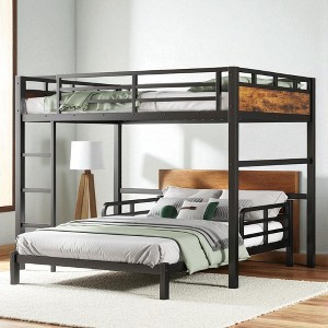 Full XL over Full XL Convertible Metal Bunk Bed, Detachable Loft and Platform Bed Frame with Guardrails ,kids bed - 1 of 4