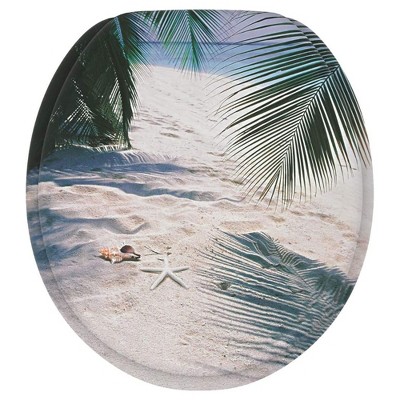 Sanilo 229 Round Molded Wood Novelty Toilet Seat with No Slam, Slow, Soft Close Lid, Stainless Steel Hinges, Unique Fun Decorative Design, Beach