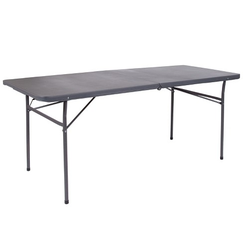 Emma And Oliver 6-foot Bi-fold Dark Gray Plastic Folding Table With  Carrying Handle : Target