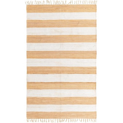 Handmade Beige Stripe Indoor Rectangular Rug 5'1" x 8'0"