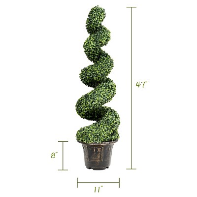 Lifelike Boxwood 4ft Spiral Topiary in Cement-Filled Pot