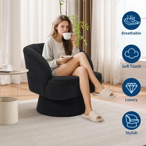 Modern Swivel Barrel Accent Chair, 360 Degree Velvet Upholstered Armchair with Striped Backrest & Plush Padding, Comfy Round Lounge Chair - 1 of 4