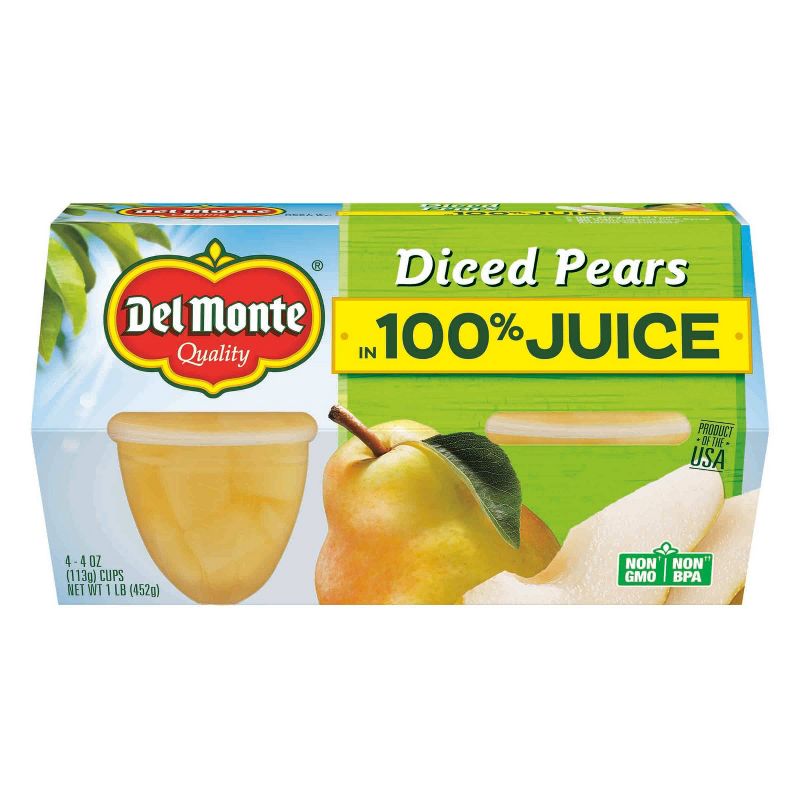 Del Monte Diced Pears In 100% Juice Fruit Cups 4pk - 4oz, 1 of 5