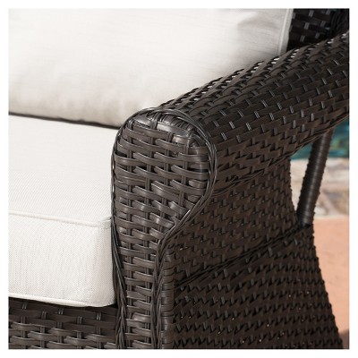 Amaya Dark Brown Wicker Swivel Rocking Chair with Beige Cushions