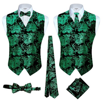 Gioberti Men's Formal 4pc Metallic Paisley Vest Necktie Bowtie and Pocket Square