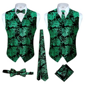Gioberti Men's Formal 4pc Metallic Paisley Vest Necktie Bowtie and Pocket Square - 1 of 4