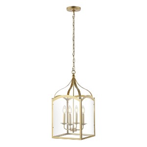 11" LED 4-light Ruth Classic Lantern Metal/Glass Pendant Antique Gold - JONATHAN Y: ETL Listed, Adjustable Height - 1 of 4