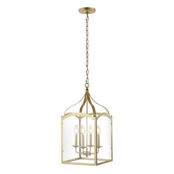 11" LED 4-light Ruth Classic Lantern Metal/Glass Pendant Antique Gold - JONATHAN Y