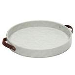 Juvale Leather Round Decorative Serving Tray with Handles for Coffee Table and Ottoman, White, 14.5 x 2 In