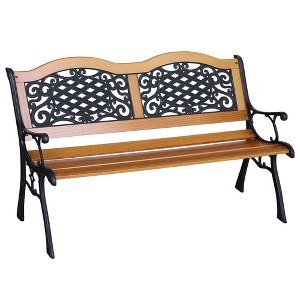 Aghana Digitals 50" Teak & Metal Outdoor Bench, 2-Person Antique Style Patio Loveseat with - 1 of 4