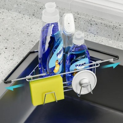 LunaLulinlk Extendable Stainless Steel Kitchen Sink Corner Caddy, Adjustable Sponge Holder for All Sink Types
