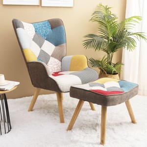 DOMETOUR Accent Chair with Ottoman for Living Bedroom, Creative Splicing Cloth Surface Armchair and Ottoman Set Sofa Chair - 1 of 4
