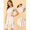 Allegra K Women's Flutter Sleeve Belted Square Neck Floral Chiffon Ruffle Dress - 2 of 4